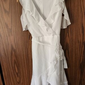 Chic White Ruffle Wrap Dress